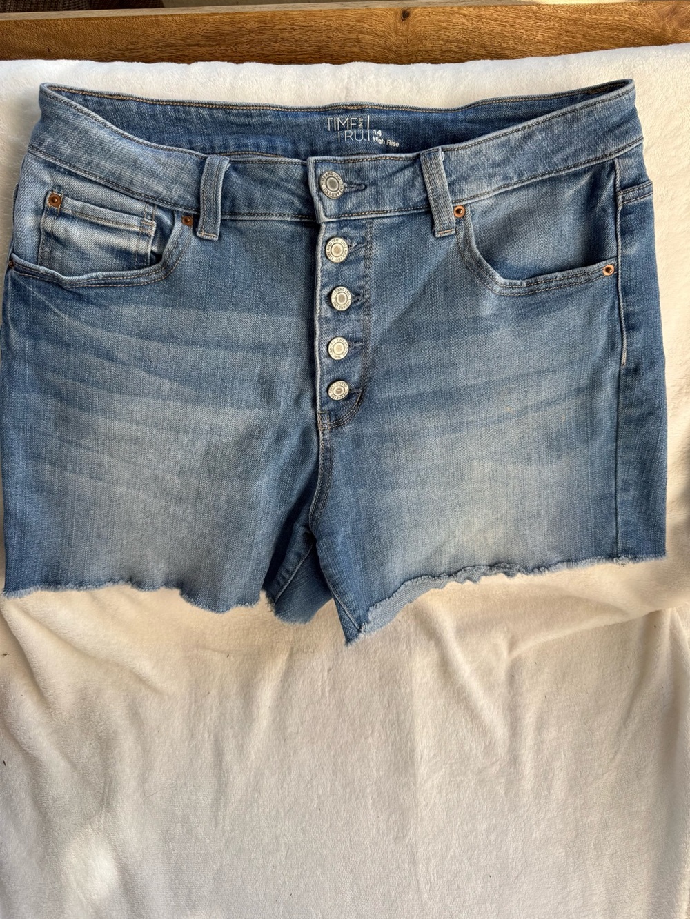 Time and Tru Light Blue Button-Fly Denim Shorts